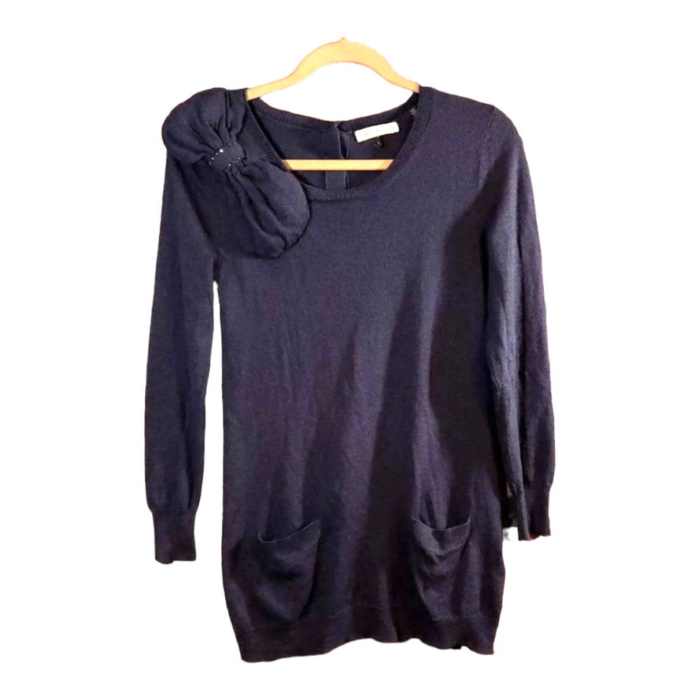 Rebecca Taylor Silk Cashmere Sweater Dress Beaded Bow Detail Feminine Women's S